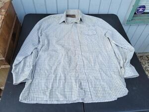 Rugged Point Shirt Mens XL Beige Blue Plaid Long Sleeve Button Down Casual